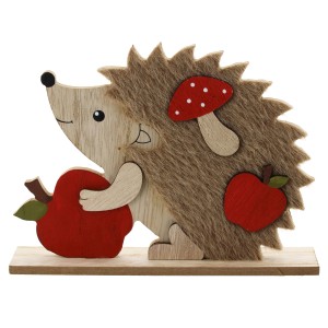 Fa sün figura almával és gombával, 19x14cm, őszi dekoráció.