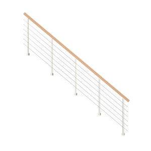 StarWood Kos fém korlát, 400 cm, bükkfa kapaszkodóval és fehér oszlopokkal.