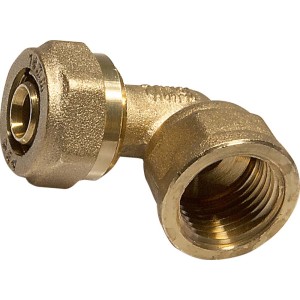 Szorítógyűrűs könyök, 16 mm, sárgaréz, vízvezeték- és fűtésrendszerekhez, 90°-os szög.