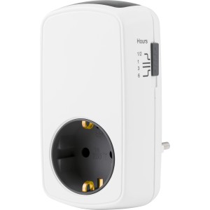 Fehér rövid idejű kapcsolóadapter otthoni automatizáláshoz időzítővel és gyermekvédelemmel.