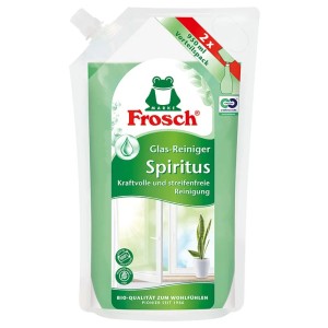 Frosch Spiritus üvegtisztító utántöltő tasak, 950ml, a csíkmentes tisztaságért üvegen és sima felületeken.