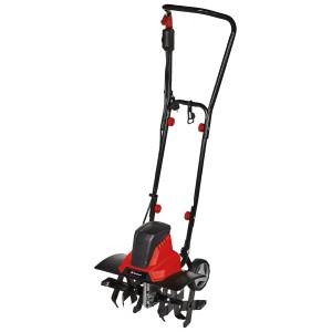 Einhell GC-RT 1545 M elektromos talajlazító, piros/fekete, kapákkal és szállítókerekekkel.