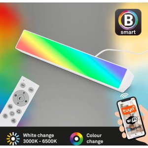 Szabályozható, fehér Brilo LED asztali lámpa Muro S B-Smart távirányítóval és alkalmazásvezérléssel.