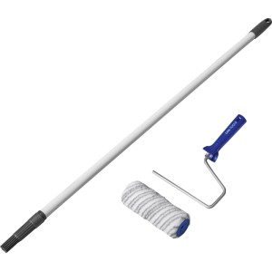 3 részes festőhenger készlet sima felületekhez: fehér teleszkópos nyél, kék henger, 18 cm huzat.