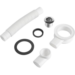 Prevex EasyClean túlfolyó készlet, 180-570 mm, króm, mosdókagylókhoz. Részletek: túlfolyócső, króm gyűrű, tömítések.