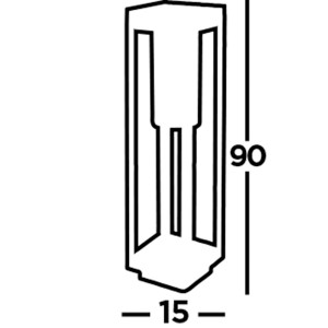 Ábra egy t.b.t. útvonalvilágításról méretekkel (magasság 90 cm, szélesség 15 cm).