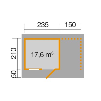 Alaprajz rajz fa lapostetős kerti ház, 430x280 cm, kezeletlen, méretekkel.