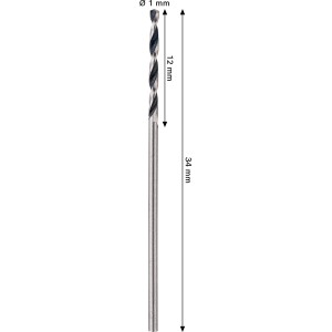Bosch spirálfúró készlet, 2 részes, HSS fémfúró hengeres szárral, 1 mm átmérő.
