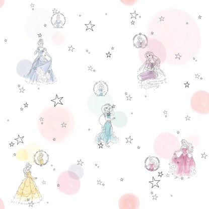 Komar Princess Pretty Pastel vlies fotótapéta Disney hercegnőkkel és csillagokkal.