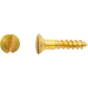 Sárgaréz színű süllyesztett fejű fa csavar hornyolt meghajtással, 2x10 mm, 20 darab