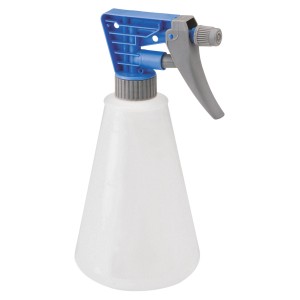 LUX virágszóró, 500 ml, kék szórófejjel és átlátszó tartállyal.