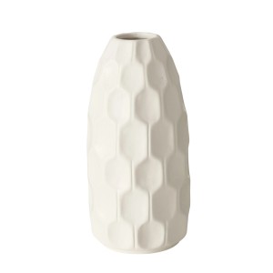Fehér Boltze Home Simona váza domború mintával, 19 cm magas.