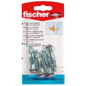 Fischer HM 6x37 üreges falakba való dübel csavarokkal, 4 db, biztonságos rögzítéshez üreges anyagokban.