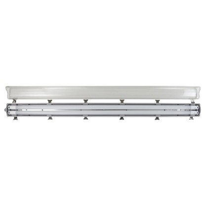 Szürke E2 Elektro LED nedves helyiségbe való lámpatest Classic-Power M 2x18W, ideális pincébe és garázsba.
