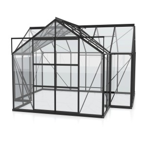 Fekete Vitavia Sirius üvegház, 13 m², ESG üveg és alap a kertbe.
