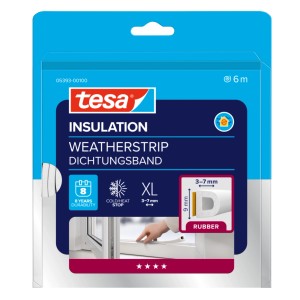 Tesamoll Gumi tömítés D-profil, 6m, fehér, ablakokhoz és ajtókhoz. Öntapadós, 3-7mm-es résekhez.