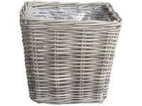 Természetes rattan szögletes cserép szürke műanyag béléssel 28 x 28 x 28 cm