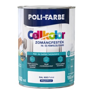 Cellkolor zománcfesték fa és fém felületekre, fehér (RAL 9003), magasfényű doboz.