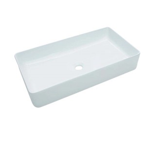 Fehér, téglalap alakú baliv WBA-7090 pultra szerelhető mosdókagyló (61x34,5 cm) kerámiából, csaplyuk nélkül.