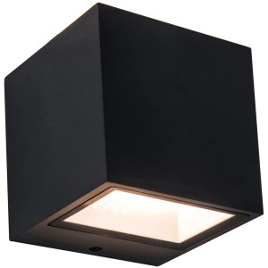 Fekete, kocka alakú Lutec Gemini LED kültéri fali lámpa. Modern fali lámpa kültéri használatra.