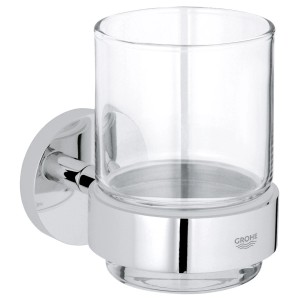 Grohe QuickFix fogkefetartó pohár tartóval, üveg és króm