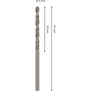 Bosch Spiral Drill Pro Metal HSS-G, 3 mm átmérő, ezüst színű.