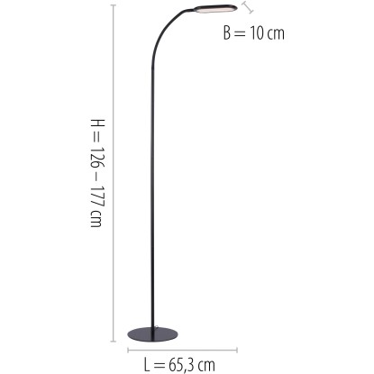 Fekete LED állólámpa Kelly, állítható magasságú, modern design nappaliba és hálószobába.