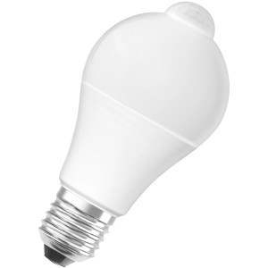 Osram E27 LED lámpa mozgásérzékelővel, 9W, meleg fehér, matt izzó forma.