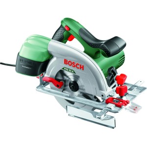 Bosch PKS 55 A kézi körfűrész zöld és ezüst színben, piros kapcsolóval.