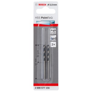 Bosch HSS spirálfúró PointTeQ, 2,5 mm, 2 darab. Fémfúró önközpontosító heggyel.