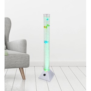 Globo Mendoza LED állólámpa, ezüst színű, vízbuborékokkal és halakkal, modern design.